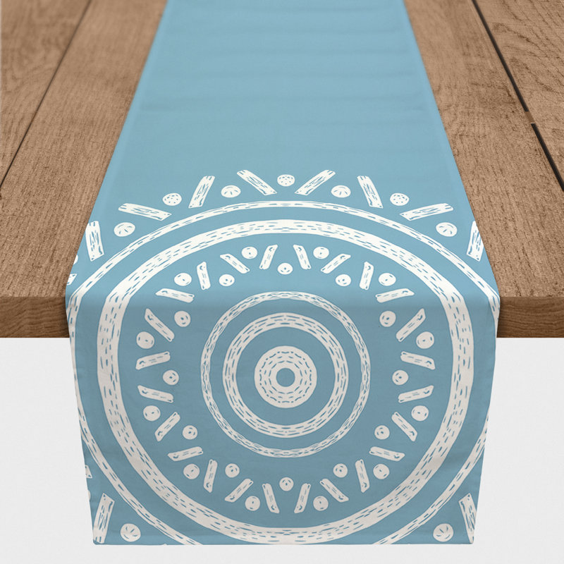 Anre Rectangle Geometric Polyester Table Runner, Blue, 72" L x 16" D