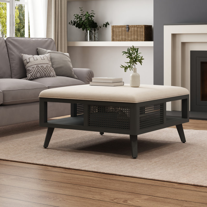 Table basse carrée en rotin avec rangement, Noir