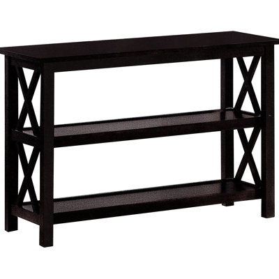 Table de style transitionnel, finition profonde, deux tablettes pour rangement pratique et console rectangulaire, espace de rangement spacieux