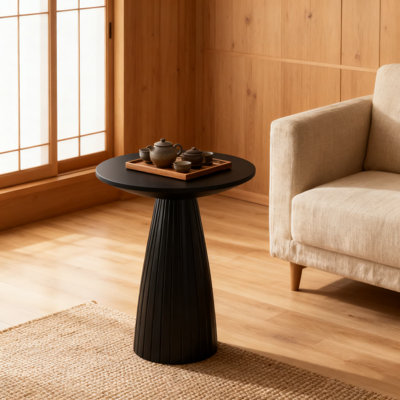 Table d'appoint cannelée à piédestal avec base lestée, table de bout moderne pour petits espaces dans le salon et la chambre à coucher
