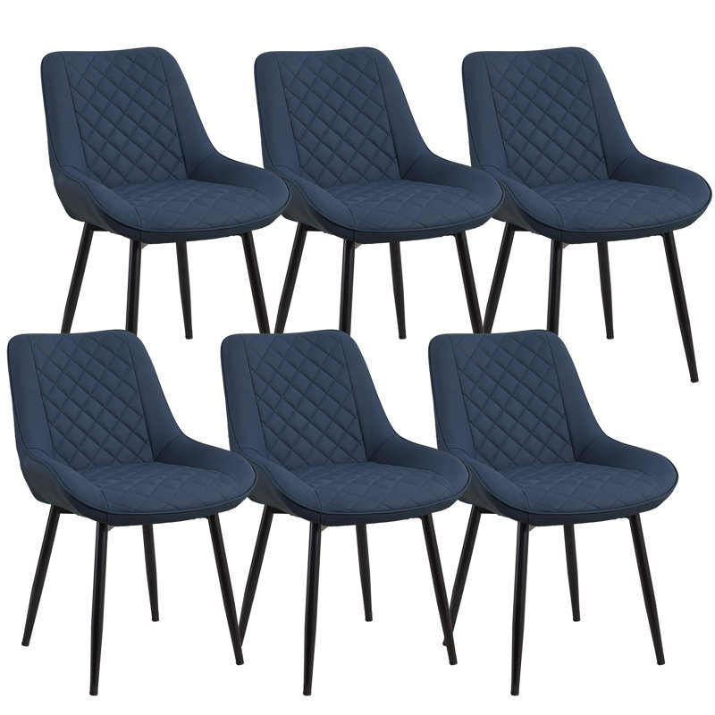 Faux Leather Upholstered Metal Dining Chair, 6, Blue