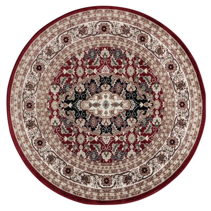 Tapis beige / rouge Holliwood, Rond 8 pi 1 po