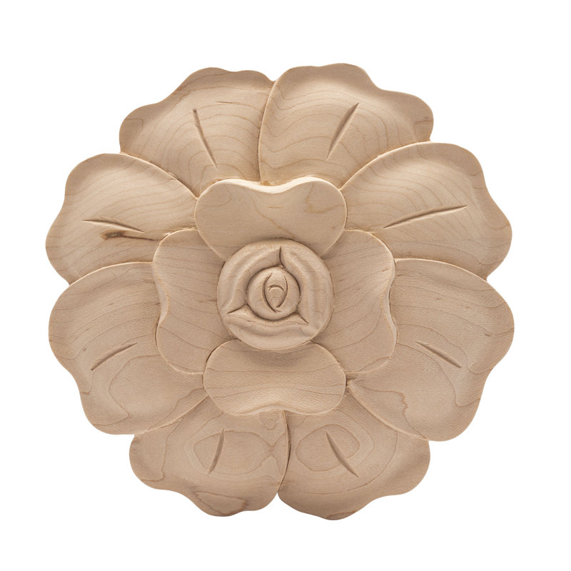 6-1/2 in x 1 in Unfinished X-Large Hand Carved Solid Hard Maple Wood Onlay Rose Wood Applique