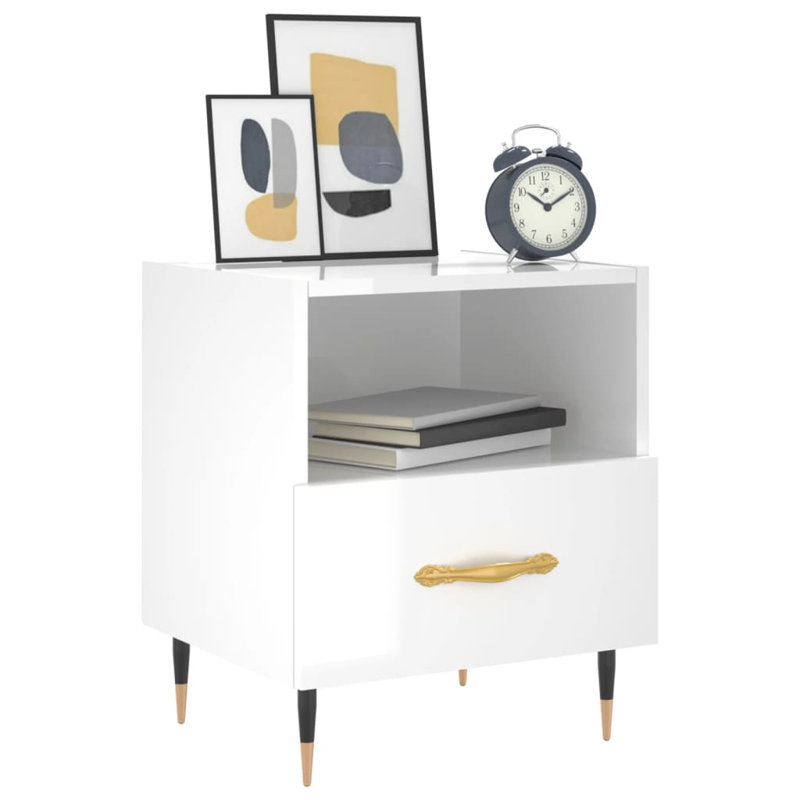 Bojanovice 40cm W Iron Bedside Table, Gloss White