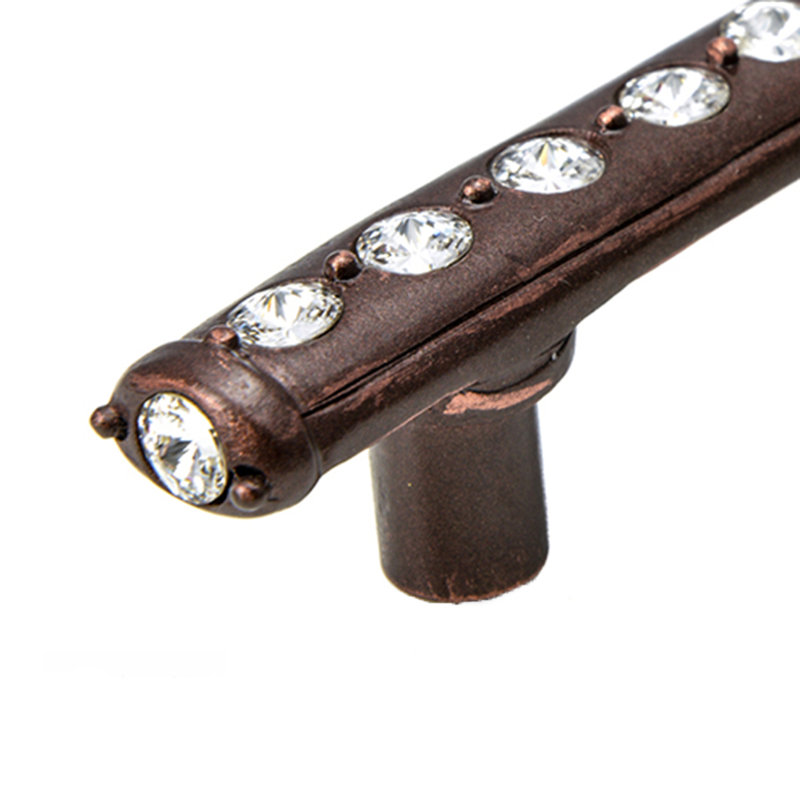 Poignée cachette avec centre des cristaux Swarovski Aurore Boreale, 3", Bronze frotté à l'huile