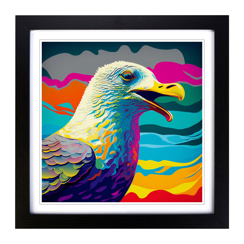 Seagull Pop - Single Picture Frame Print on Wood, Black