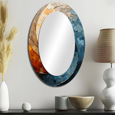 Collage en spirale - miroir mural ovale bleu sarcelle