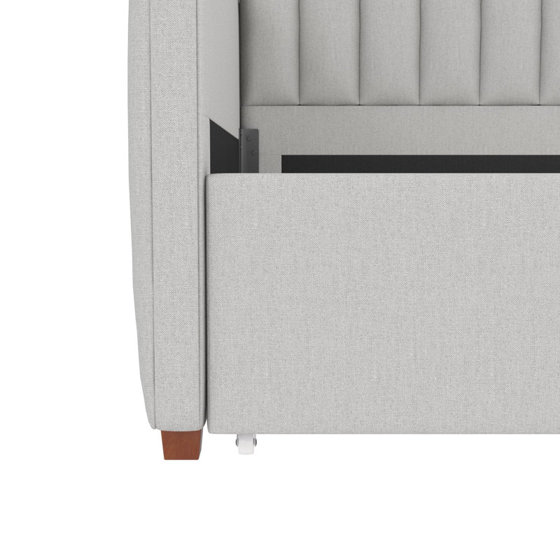 Twin Gray Linen Upholstered Daybed with Storage Drawers