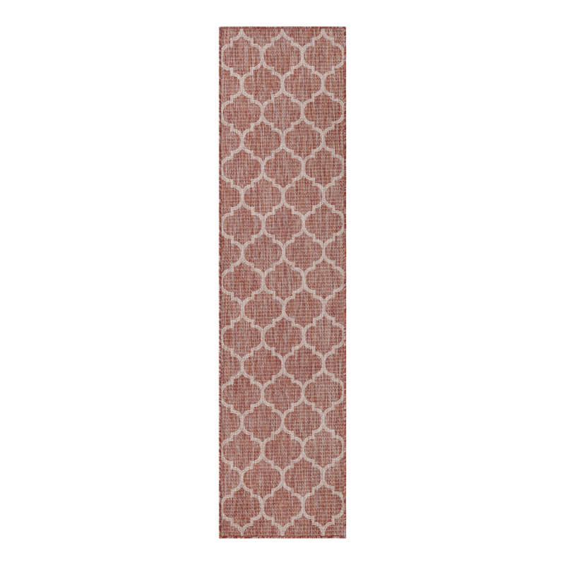 Geometric Rust Red Indoor / Outdoor Area Rug, Runner 2' x 8'
