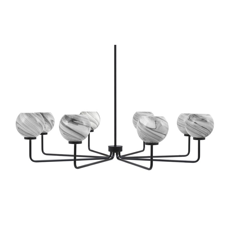 Lustre 8 lumières Amarmula, finition noir mat, verre onyx 5,75 po, Noir