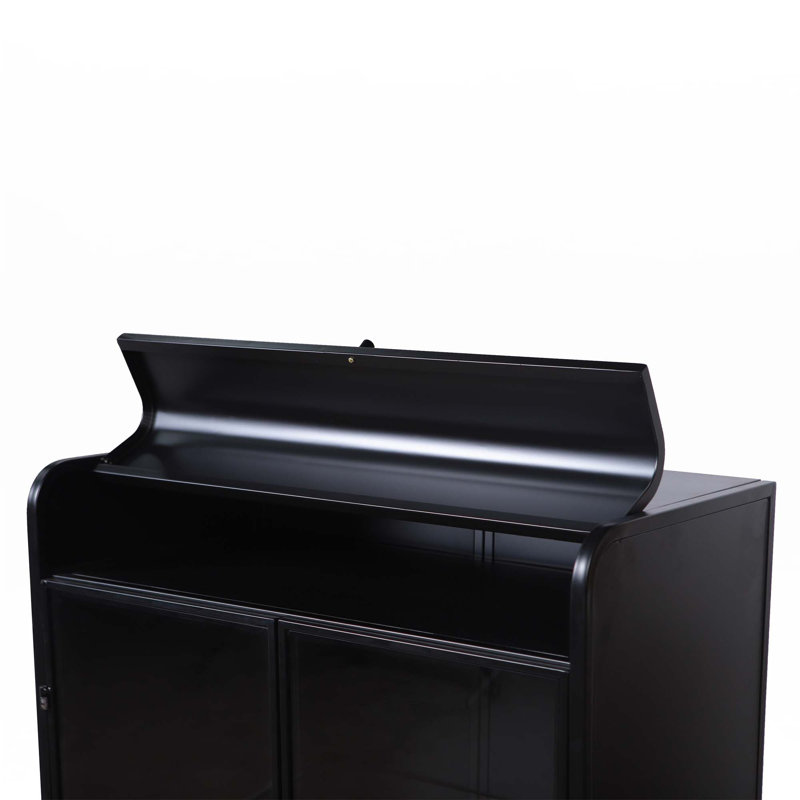 47.6" Tall Metal Storage Cabinet With Glass Doors & Flip-Top