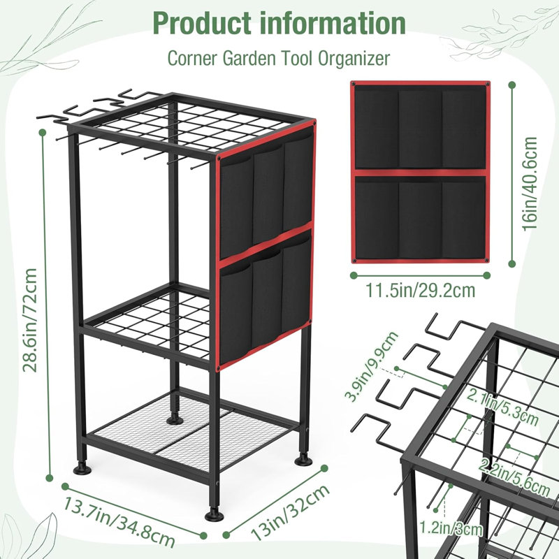 Organisateur de jardin, organisateur de jardin en métal, peut contenir 50 outils / râteaux / balais à manche long