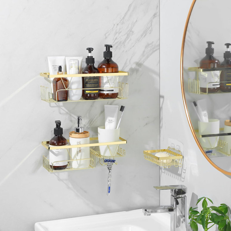 Wall Mounted Required Shower Caddy, Gold