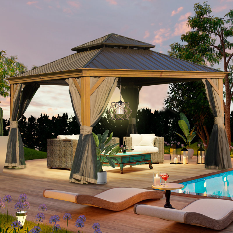 Aluminum Galvanized Steel Patio Gazebo with Double Roof, Powder-Coated Aluminum