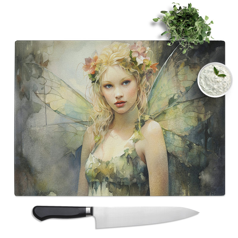 Fairy Watercolour No.2  Glass Chopping Board