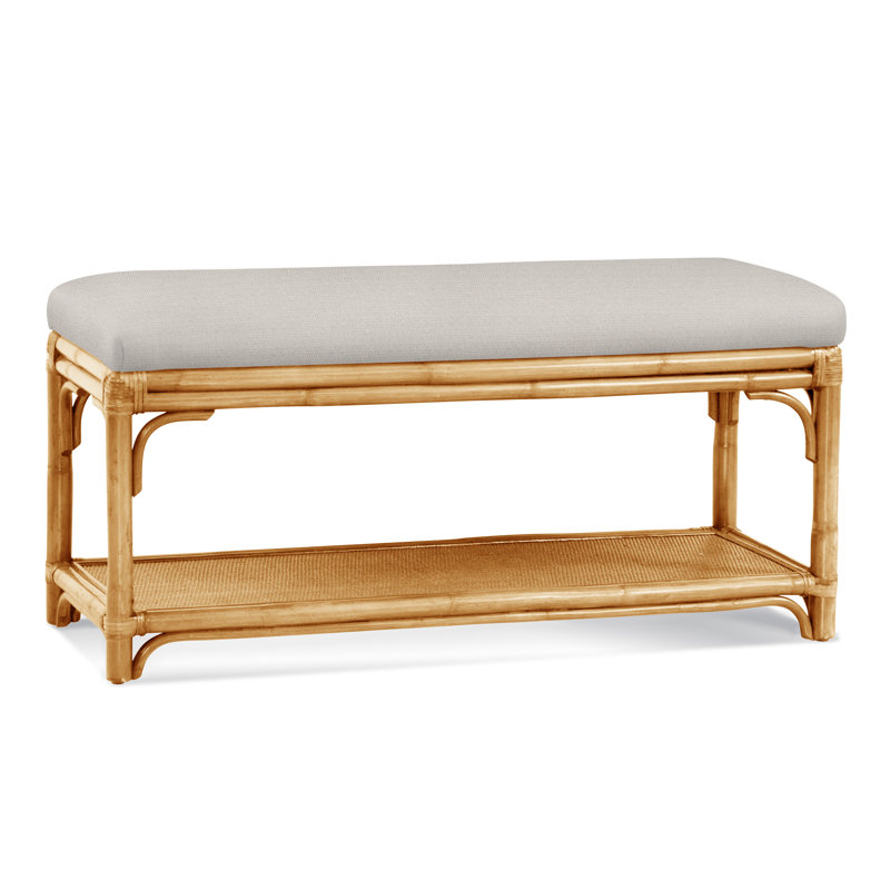 Summer Retreat Wicker Shelf Storage Bench, Antique Black, White Textured Performance; 0865-91