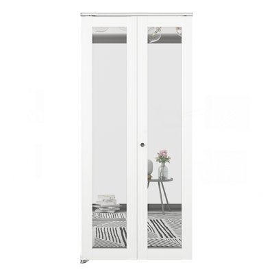24 po X 80 po Porte pliante en verre à noyau solide en miroir blanc avec trousse de quincaillerie et poignée de porte