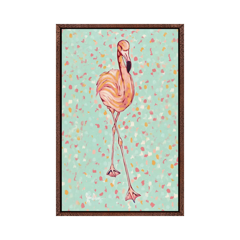 Flamingo Portrait II by Jodi Augustine - Painting on Canvas, 152.4cm H x 101.6cm W x 3.81cm D, Brown Framed