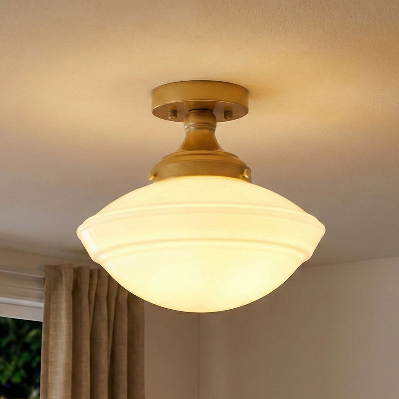 Modern 1-Light Gold Flush Mount Ceiling Light with Glass Shade, 11.8" Wide, E26 Base, Dimmable, ETL/cETL Listed