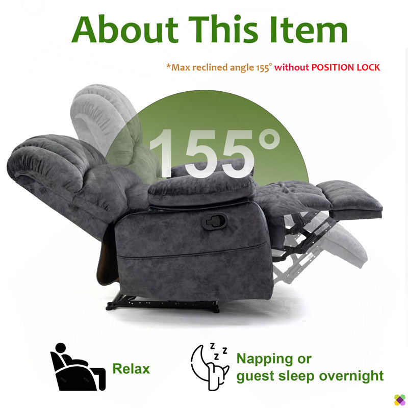 Chemika 40" Wide Oversize Upholstery Manual Recliner, Dark Gray