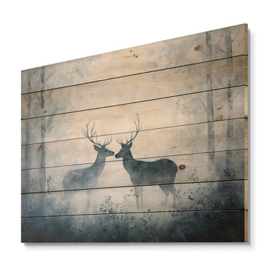 Minimal Deer In The Mist I - Art mural moderne sur bois de pin naturel