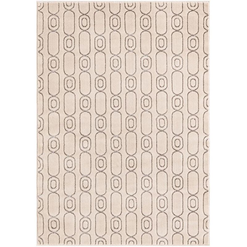 Tapis contemporain blanc et argenté Vincente, Rectangle 5 pi 1 po x 7 pi 1 po