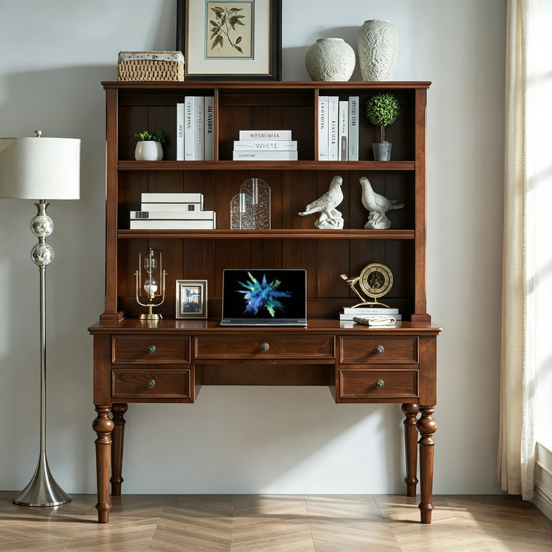 Retro Brown Rectangular Solid Wood Writing Desk, 70.07" H x 47.24" W x 23.62" D