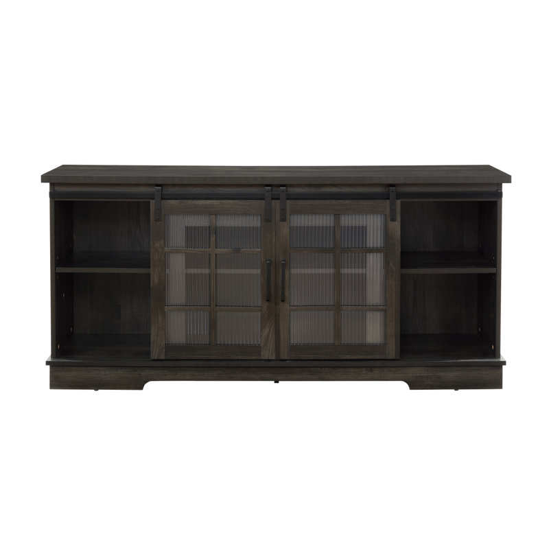 Multipurpose Sliding Door TV Cabinet Large Storage Cabinet with Glass Doors, No, Charcoal Gray