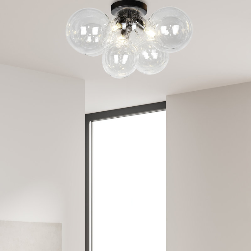 Marigny Glass Flush Mount, Clear, Black