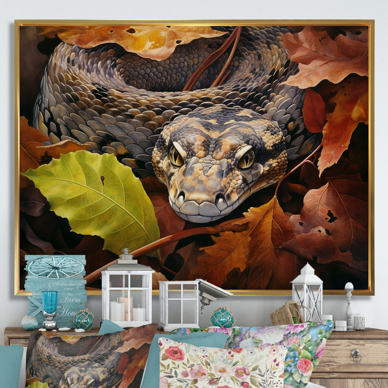 «Foliage Slytherin Autumn Snakes», reproduction sur toile, Cadre flottant doré, H 16 po x l 32 po x P 1 po