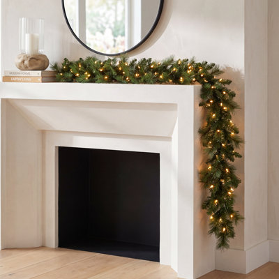 9 ft. Artificial Lit UV Safe Pine Wreath, Green