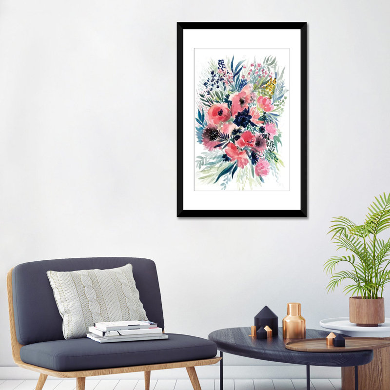 « floral bouquet vi », impression sur toile, H 24 po x l 16 po x P 1 po, Papier d'art encadré noir, Blanc
