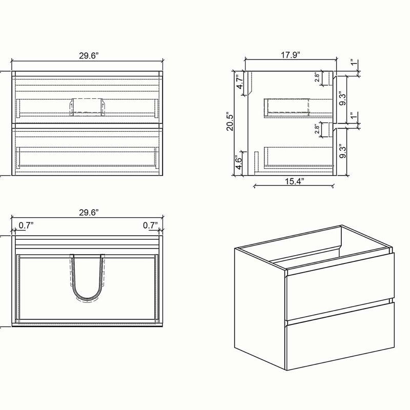 Armoire murale sans lavabo, avec deux tiroirs, pré-assemblée, Brun