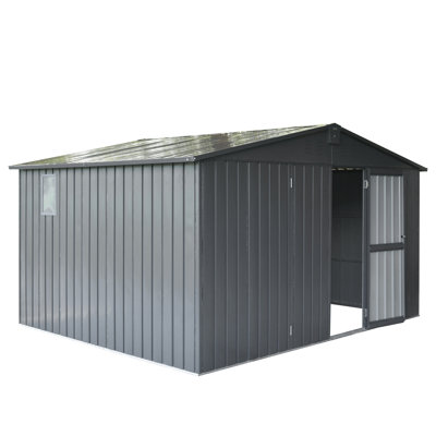 Dark Gray Metal Shed 11'X 9', Galvanized Steel Frame, Lockable Door, Spacious Interior For Garden Tools & Bicycles, Outdoor Storage 9' Shed, Gray, Structure, Sufficient Equipment, -