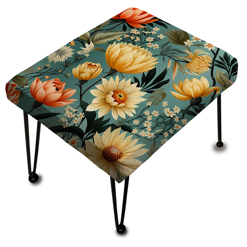 Yellow And Green Retro Bouquet Revival - Eclectic Rectangle Ottoman