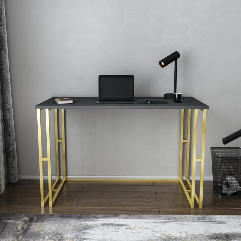 Kane Desk Steel Writing Desk, Anthracite/Gold