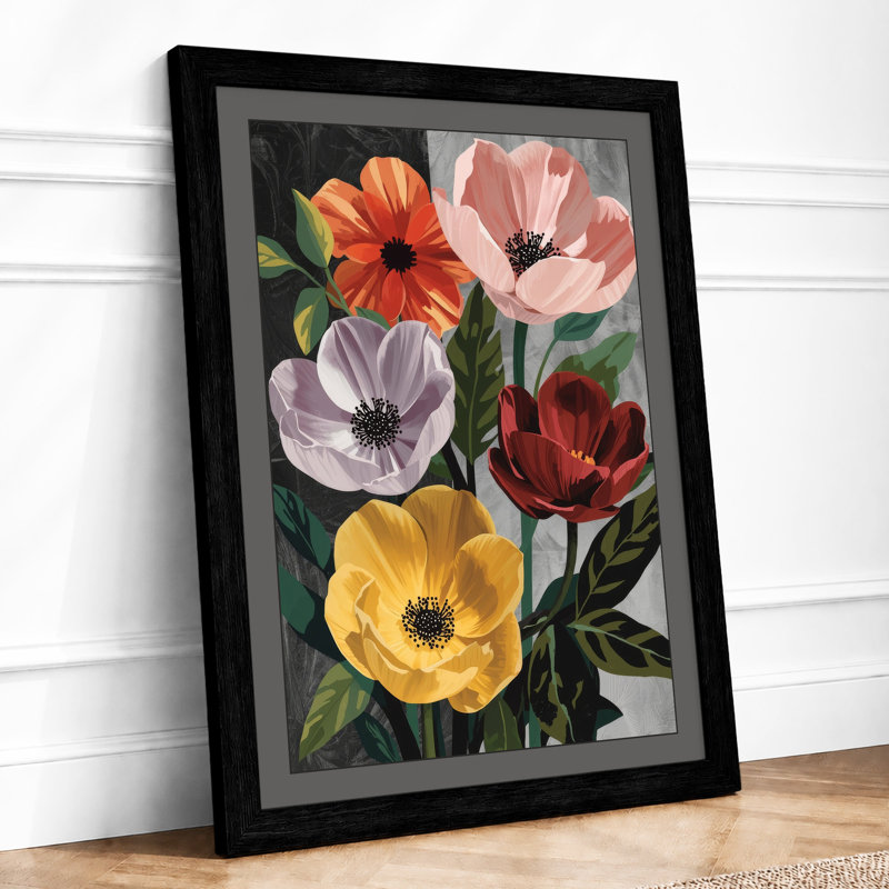 Five Blooms Botanical - Framed Print, A4 - 29.7 x 21.0 cm, Black
