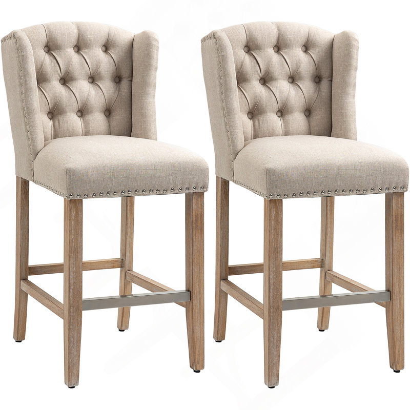 Ensemble de 2 tabourets de bar à hauteur de comptoir avec pieds en bois, beige