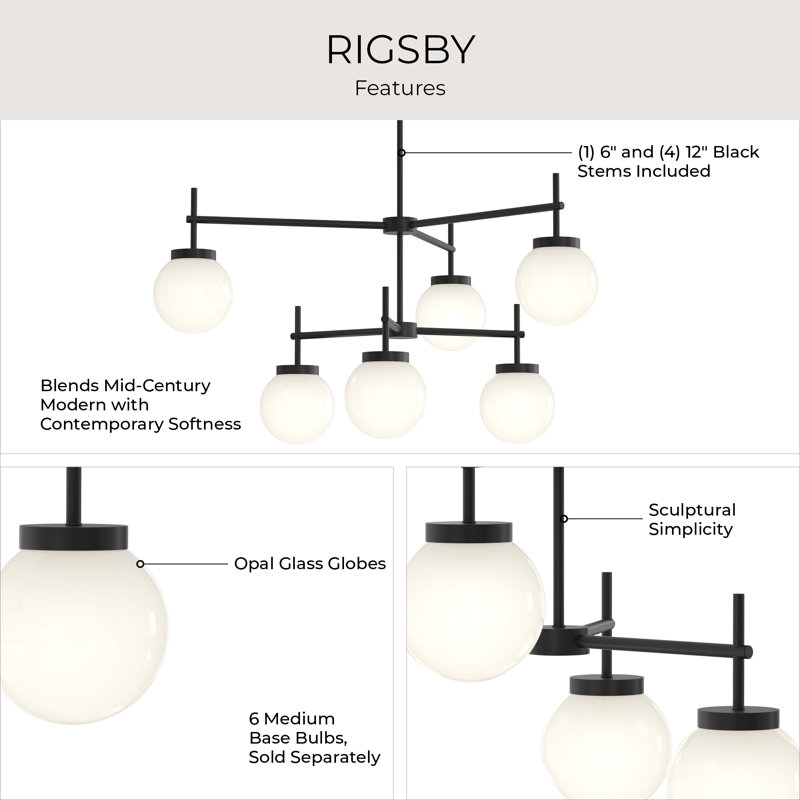 Rigsby Six-Light Matte Black Two-Tier Chandelier, Matte Black