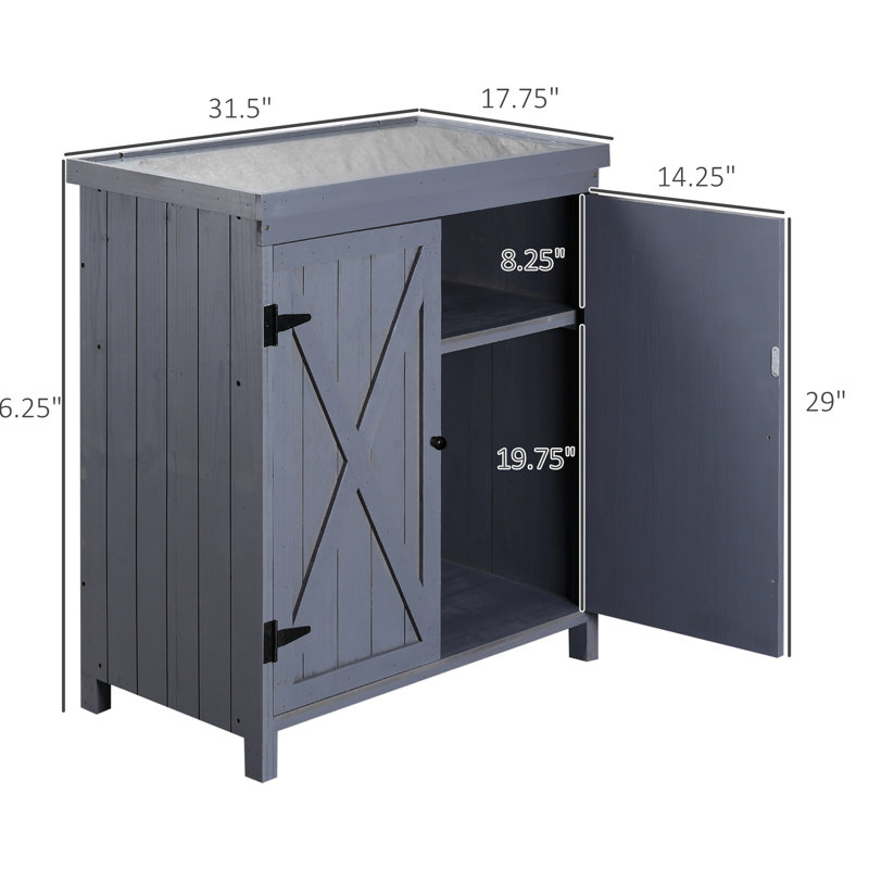 Armoire à outils extérieure galvanisée à dessus - remise grise pour ranger les outils de jardin et de piscine