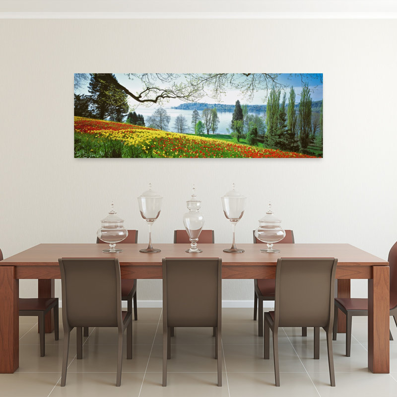 Lac de Constance, Insel Mainau, Allemagne, abstrait, tulipe jonquille, paysage printanier, art mural, H 20 po x l 60 po