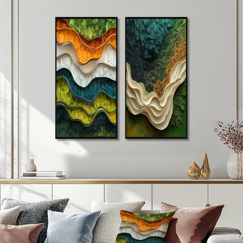 Biomorphism Earth Ephemeral Pathway III - Abstract Wall Art 2 Panels, H 28 po x l 25 po, Impression encadrée flottante, Noir