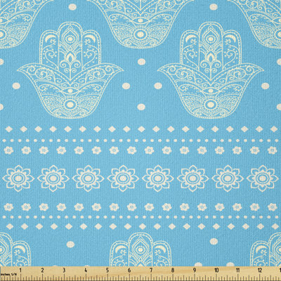 Courtlandt Hamsa Hands Geometric and Floral Pattern Evil Eye Protection Multi-Purpose Fabric