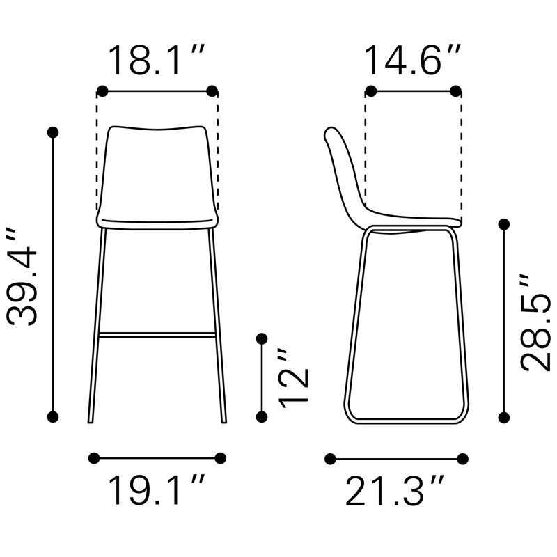 Ensemble de 2 tabourets de comptoir Jabar, Noir, Tabouret de bar (siège d'une hauteur de 28,50 po)
