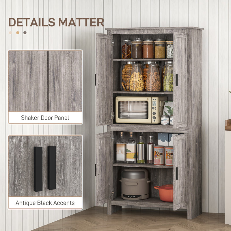 Armoire de cuisine 64 po, armoire de rangement autoportante avec 4 portes et 3 tablettes réglables pour la salle à manger, bois