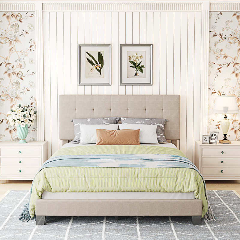 Upholstered Bed, Beige