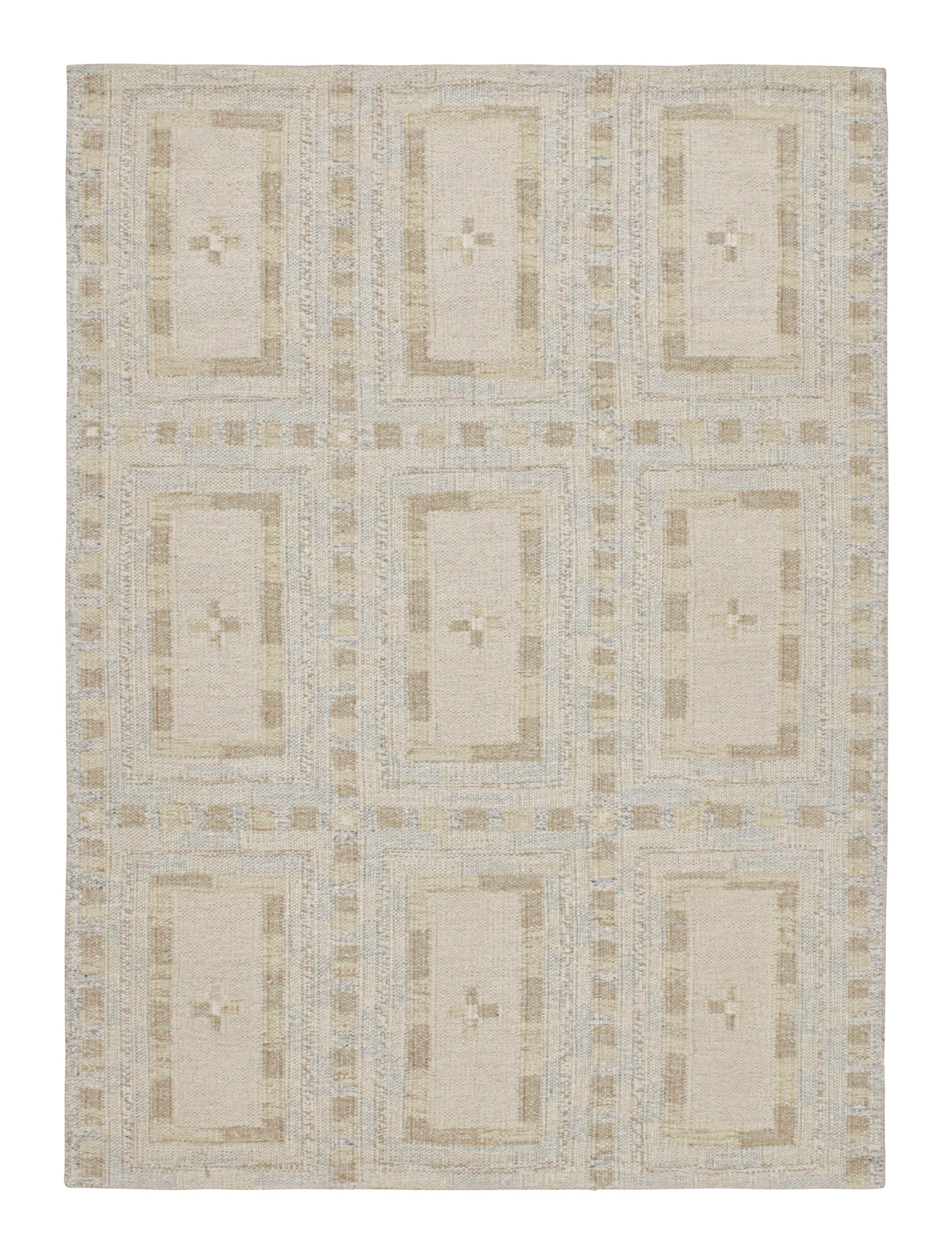 Scandinavia Rug Rug & Kilim’S Scandinavian Rug In White With Beige Geometric Patterns ...