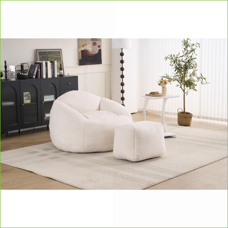 Fauteuil à billes en mousse à mémoire de forme pour adultes Teens - Housse en chenille douce, intérieur / extérieur | Rond | Ours en peluche