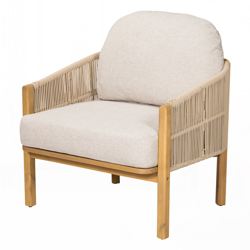 Outdoor Wood Club Chair, Beige Cushion/Natural Frame