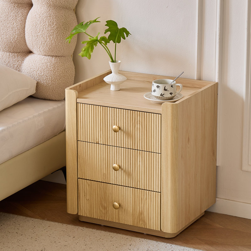  Avalie Fluted 3-Drawer Nightstand, Bedside Table with Rounded Edges, Individual